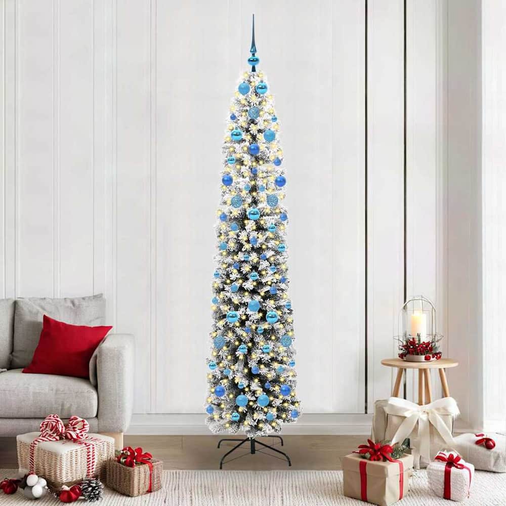 Artificial Christmas Tree Green Green and White 210 cm with 300 LEDs & 120 blue balls