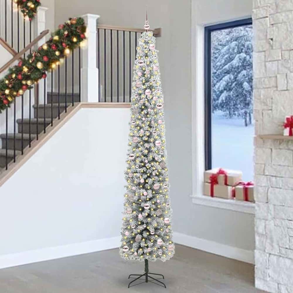 Artificial Christmas Tree Green Green and White 270 cm with 300 LEDs & 120 pink balls