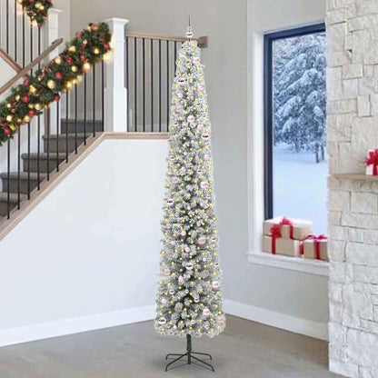 Artificial Christmas Tree Green Green and White 270 cm with 300 LEDs & 120 pink balls