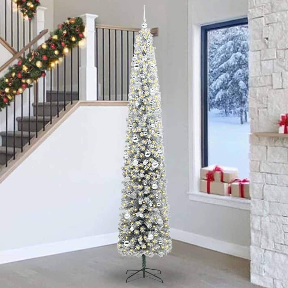 Artificial Christmas Tree Green Green and White 270 cm with 300 LEDs & 120 silver balls