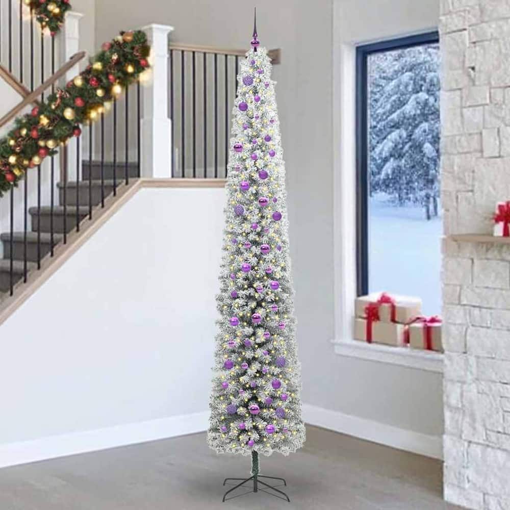 Artificial Christmas Tree Green Green and White 270 cm with 300 LEDs & 120 lilac balls
