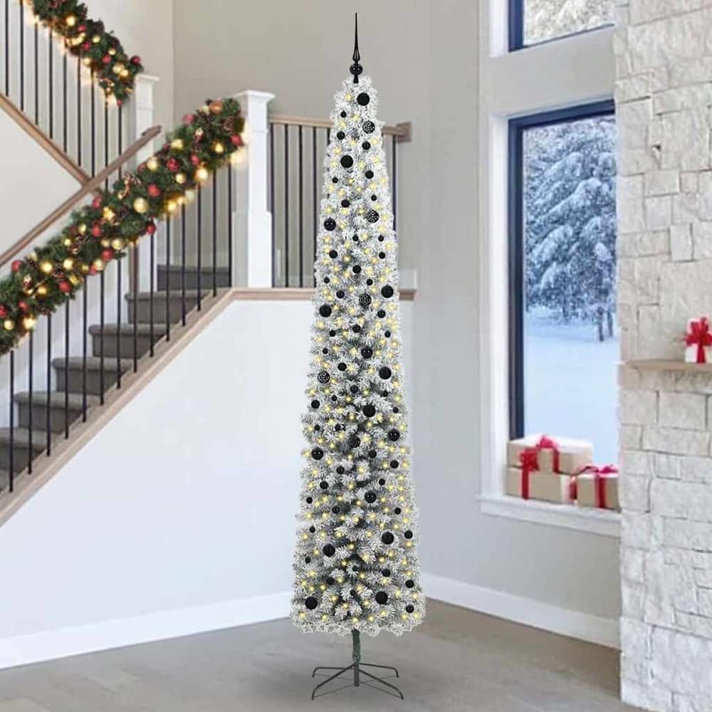 Artificial Christmas Tree Green Green and White 300 cm with 300 LEDs & 120 black balls
