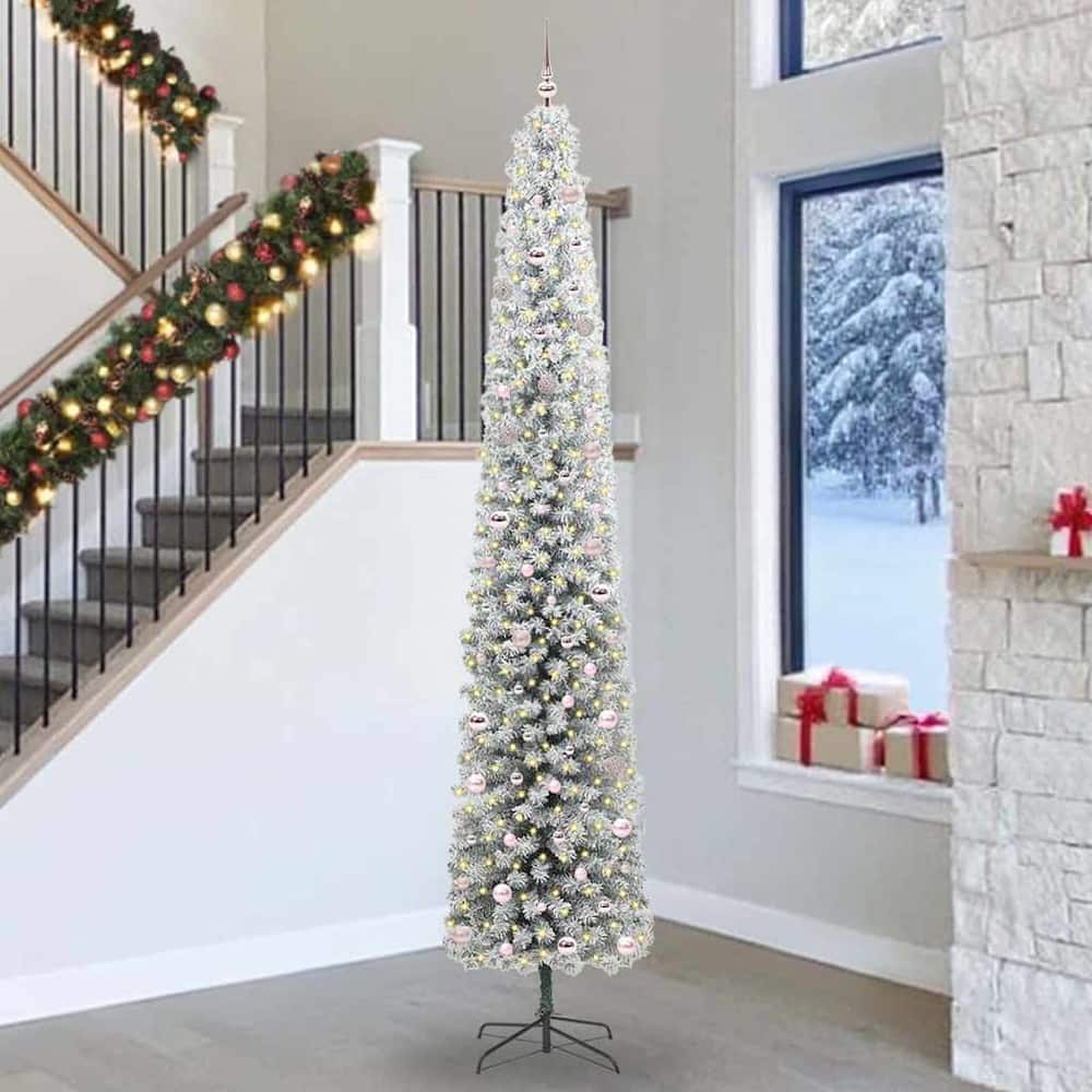 Artificial Christmas Tree Green Green and White 300 cm with 300 LEDs & 120 pink balls