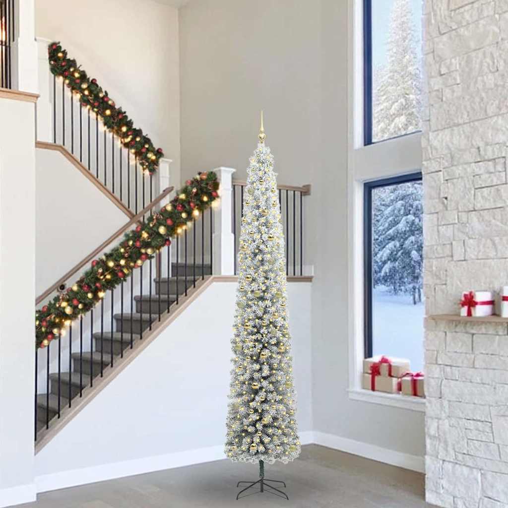 vidaXL Artificial Christmas Tree Green and White 300 cm 1