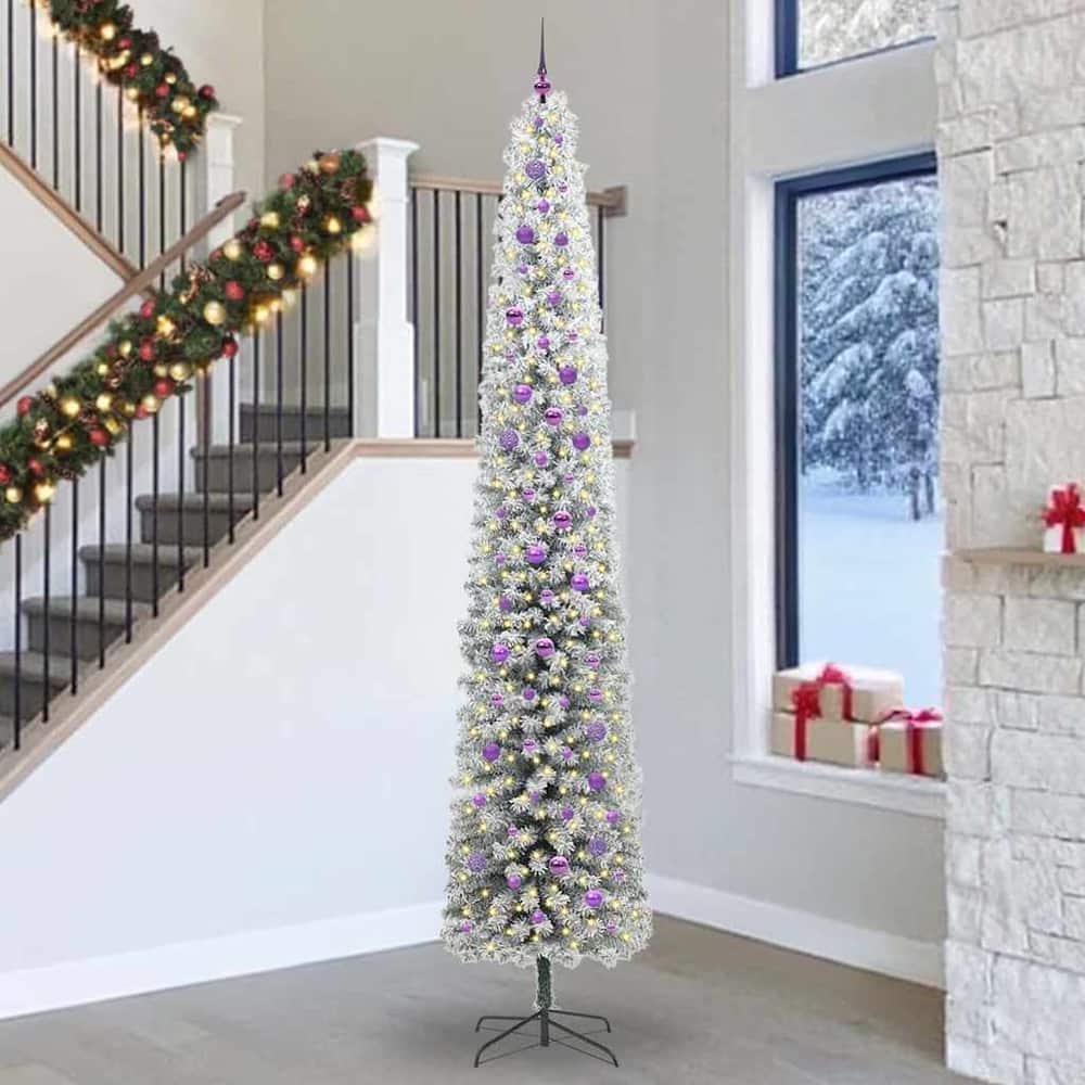 Artificial Christmas Tree Green Green and White 300 cm with 300 LEDs & 120 lilac balls