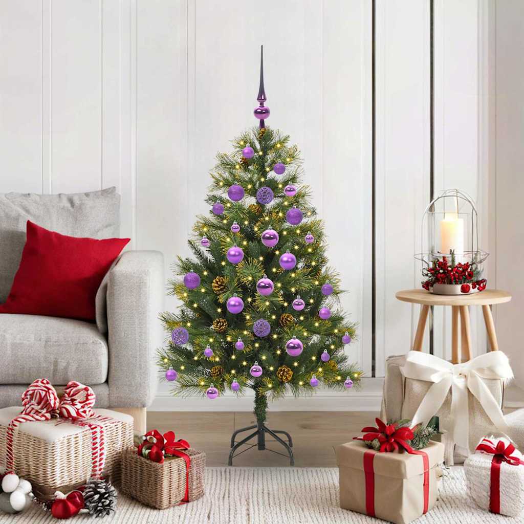 vidaXL Artificial Hinged Christmas Tree with Cones Green 120 cm 1