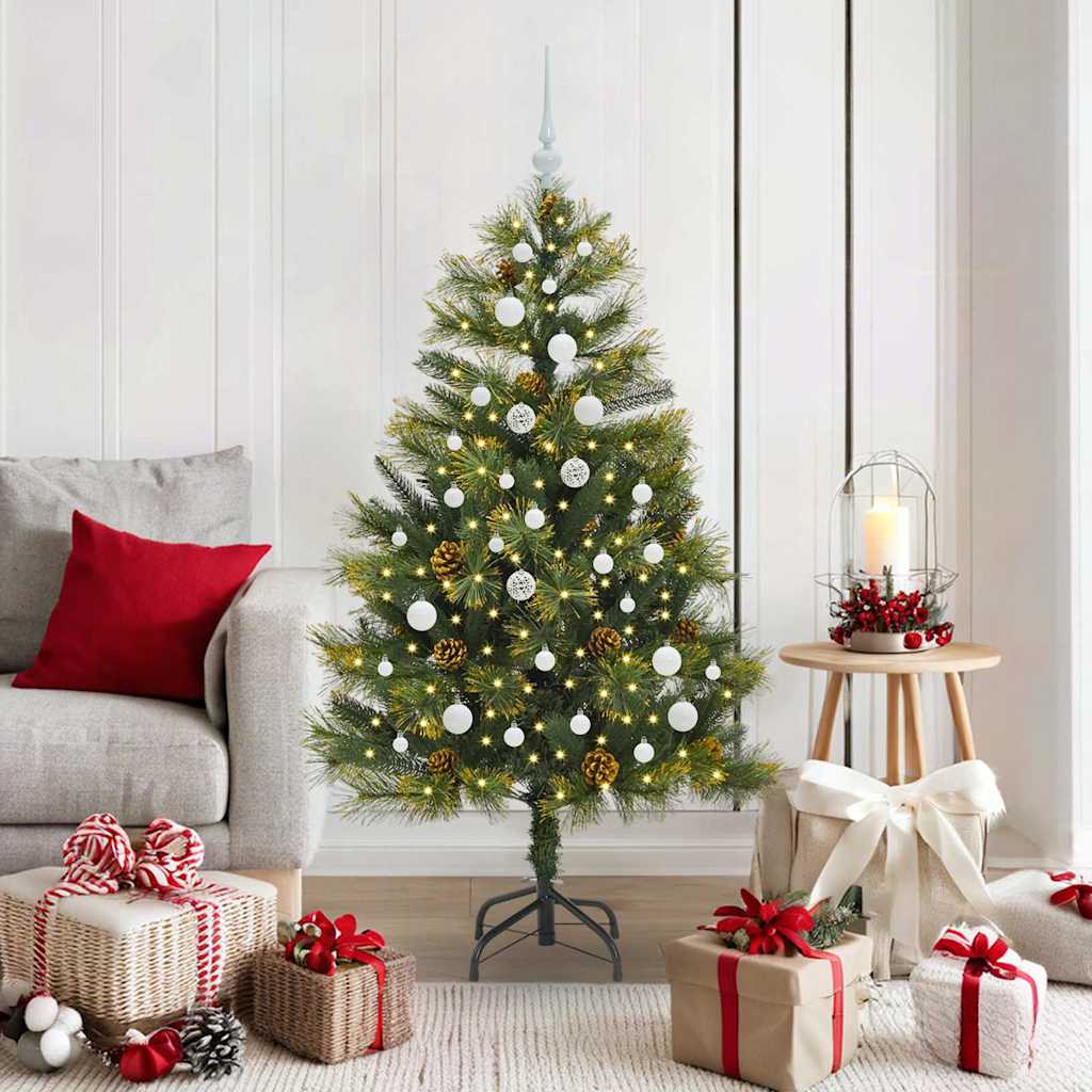 vidaXL Artificial Hinged Christmas Tree with Cones Green 150 cm 1