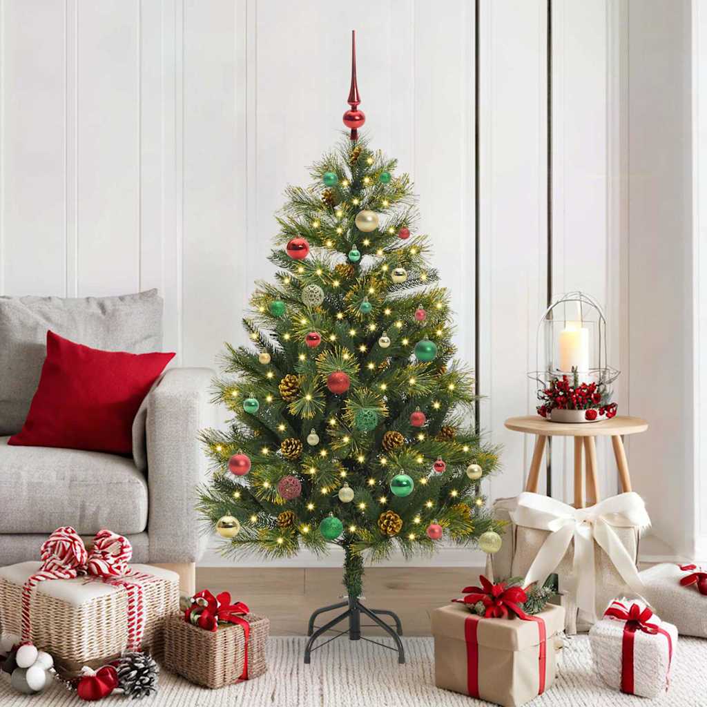 vidaXL Artificial Hinged Christmas Tree with Cones Green 150 cm 1