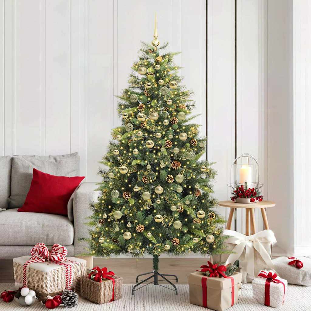 vidaXL Artificial Hinged Christmas Tree with Cones Green 180 cm 1