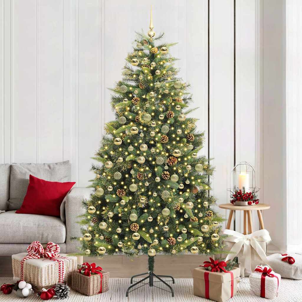 vidaXL Artificial Hinged Christmas Tree with Cones Green 210 cm 1