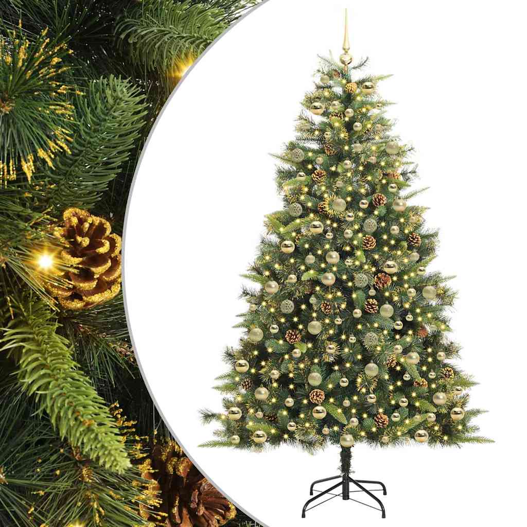 vidaXL Artificial Hinged Christmas Tree with Cones Green 210 cm 2