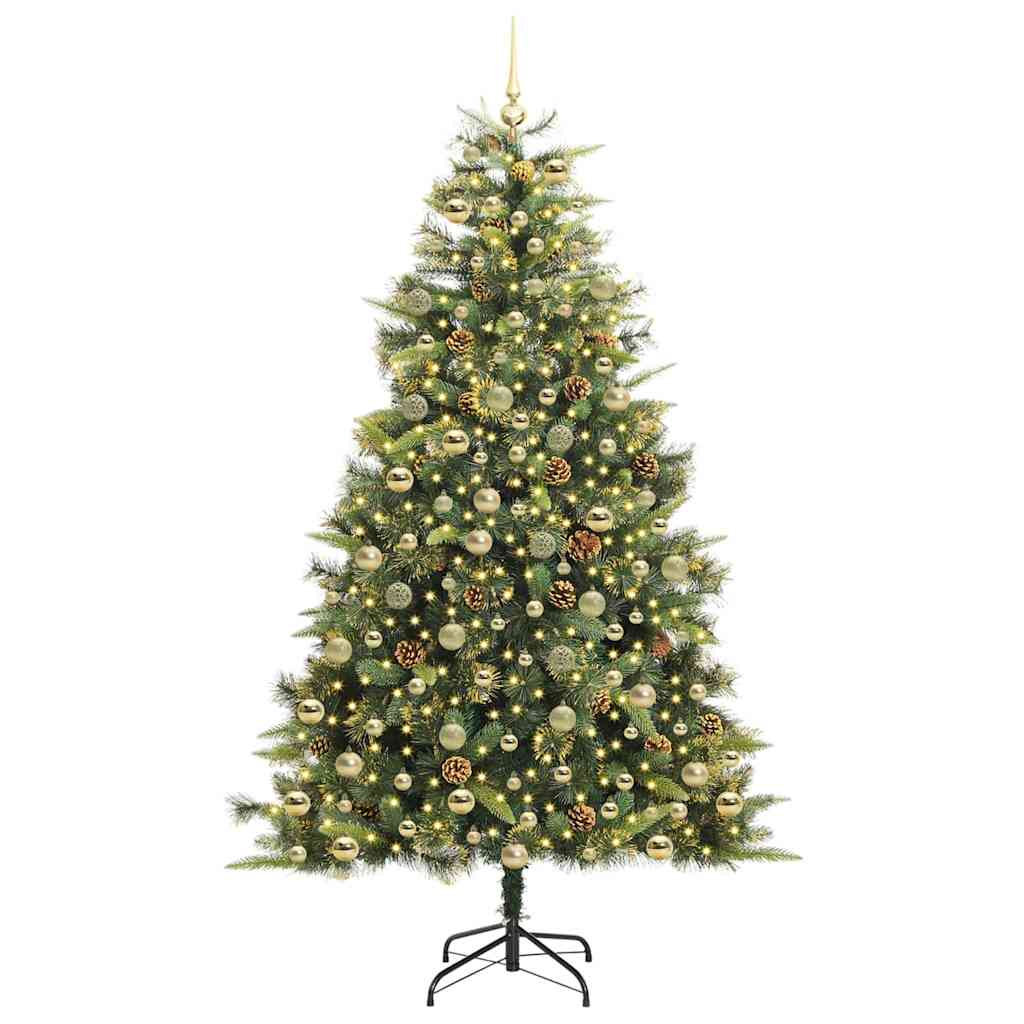 vidaXL Artificial Hinged Christmas Tree with Cones Green 210 cm 3
