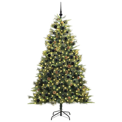 Artificial Hinged Christmas Tree with Cones Green 240 cm with LEDs&black balls
