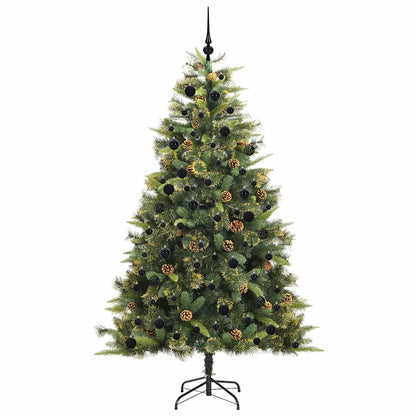 Artificial Hinged Christmas Tree with Cones Green 240 cm with LEDs&black balls