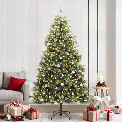 Artificial Hinged Christmas Tree with Cones Green 240 cm with LEDs&pink balls
