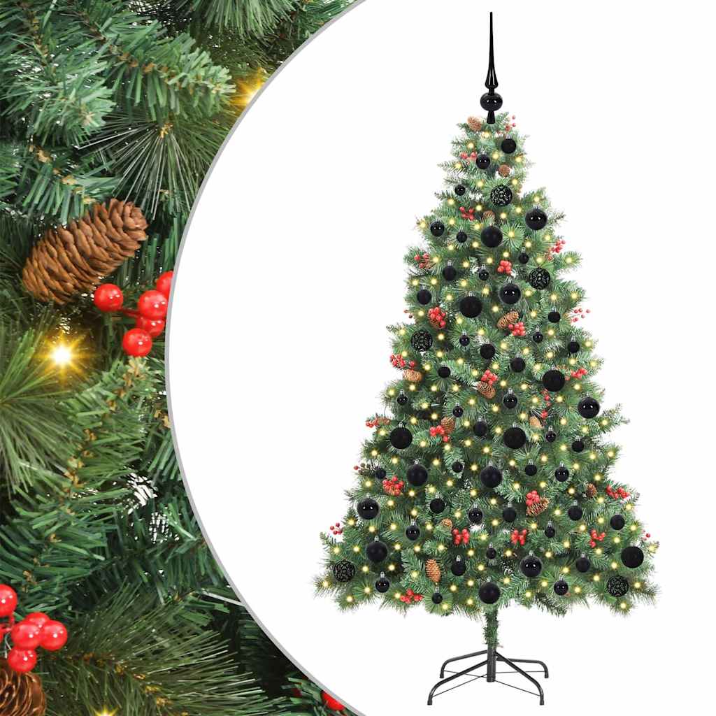 Artificial Christmas Tree 300 LEDs Warm White PVC and Metal 180 cm with LEDs&black balls