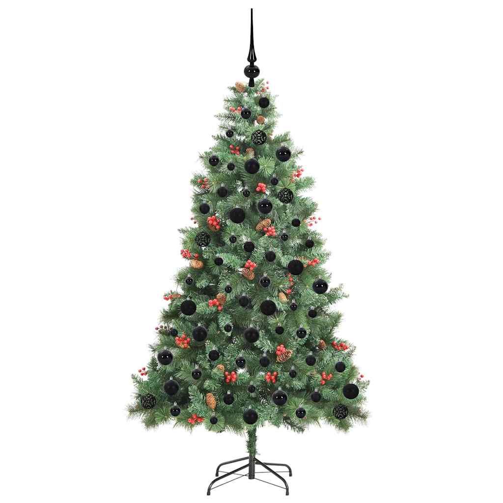 Artificial Christmas Tree 300 LEDs Warm White PVC and Metal 180 cm with LEDs&black balls