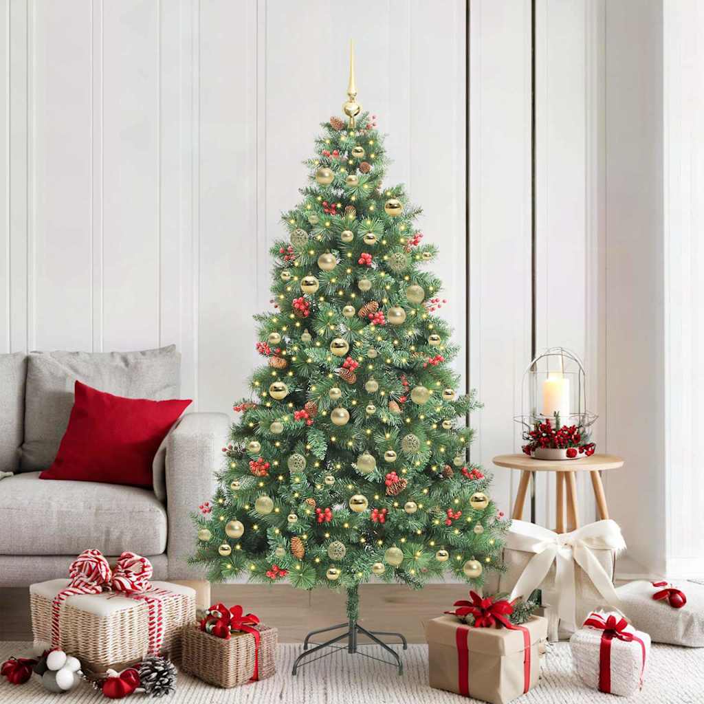 Artificial Christmas Tree 300 LEDs Warm White PVC and Metal 180 cm with LEDs&gold balls
