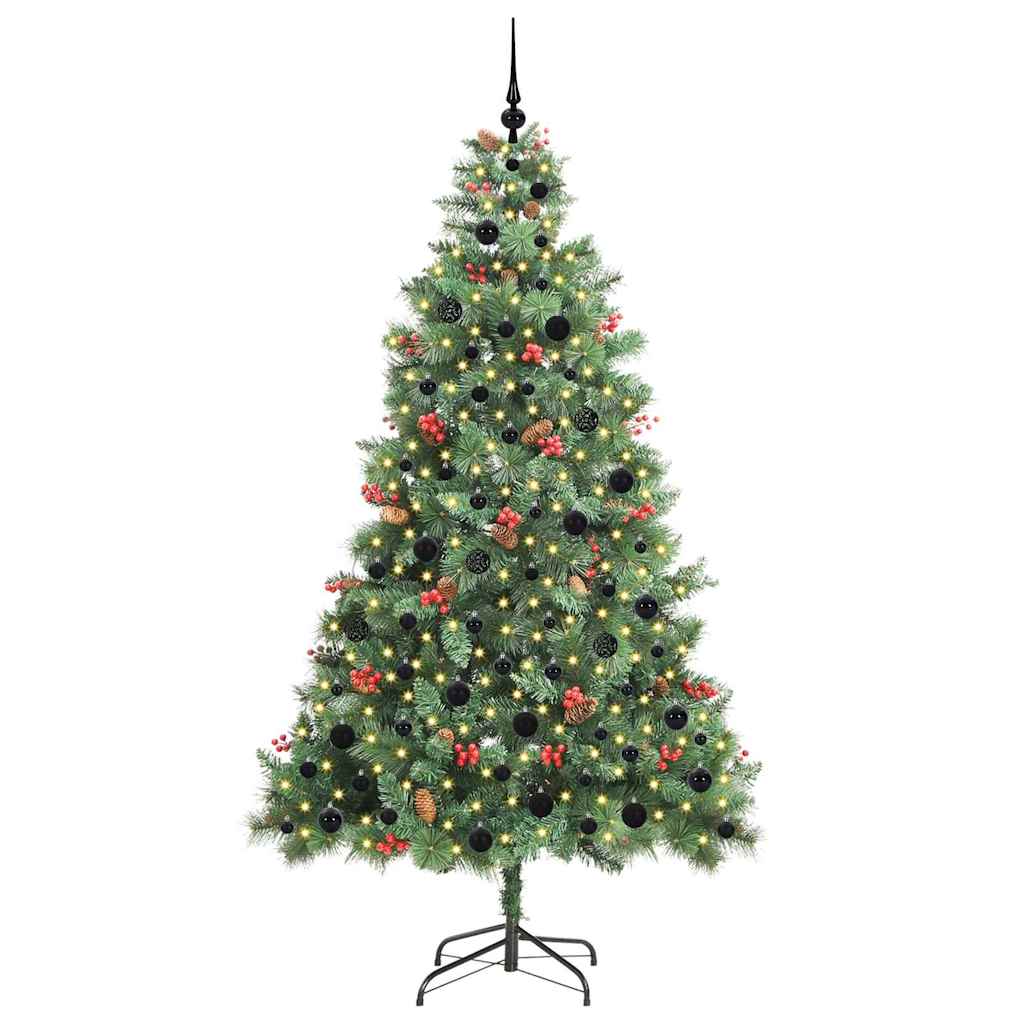 Artificial Christmas Tree 300 LEDs Warm White PVC and Metal 210 cm with LEDs&black balls