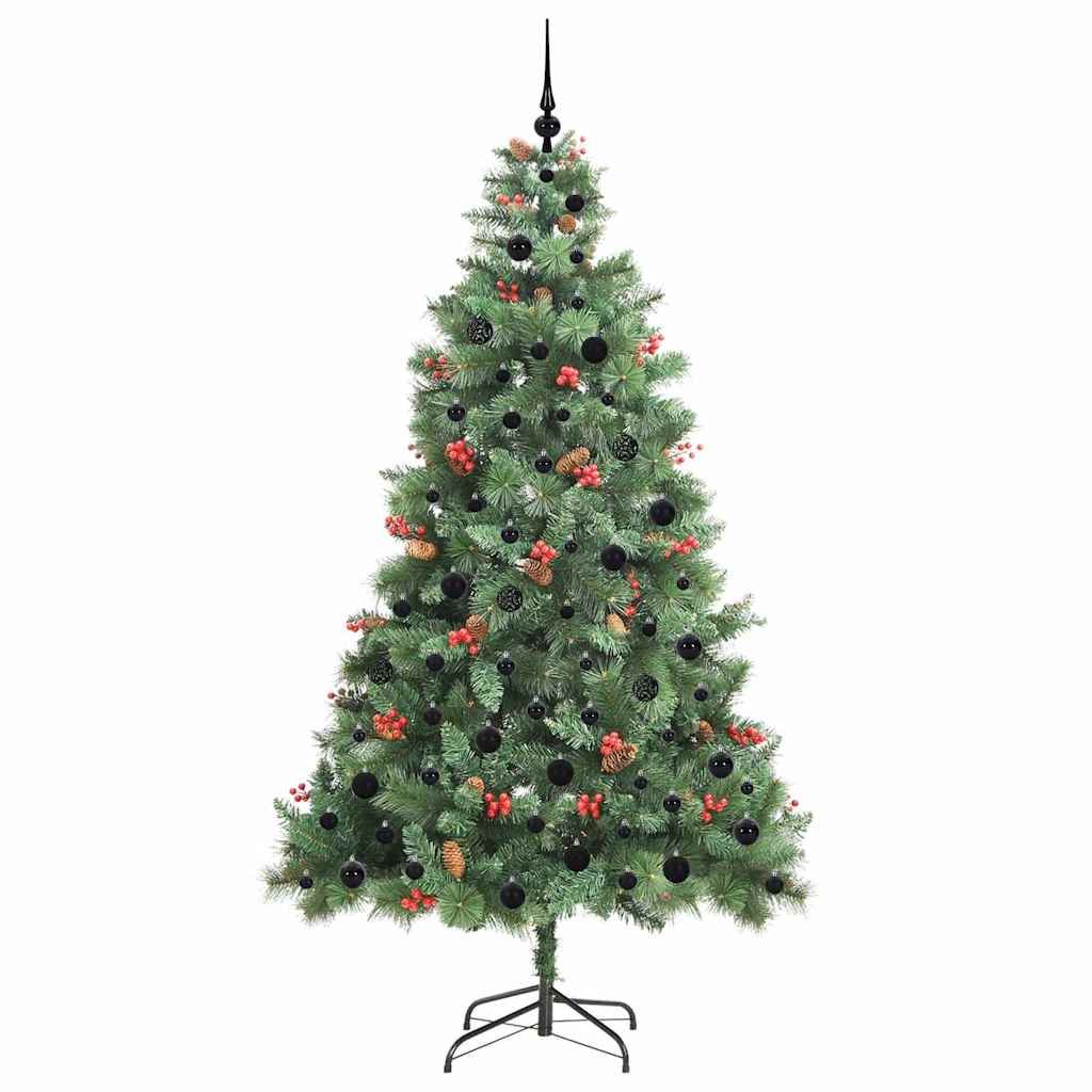 Artificial Christmas Tree 300 LEDs Warm White PVC and Metal 210 cm with LEDs&black balls