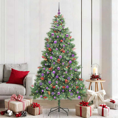 Artificial Christmas Tree 300 LEDs Warm White PVC and Metal 210 cm with LEDs&lilac balls