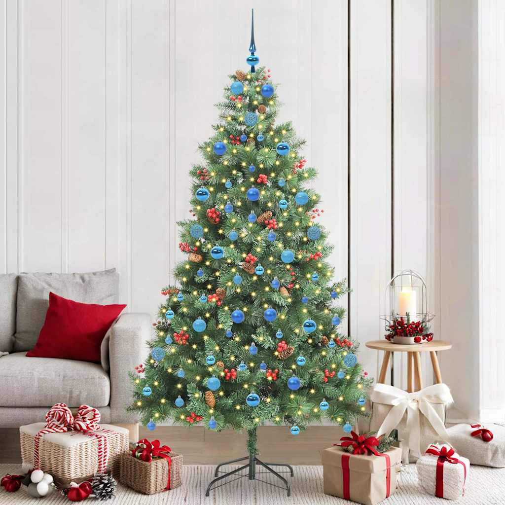 Artificial Christmas Tree 300 LEDs Warm White PVC and Metal 210 cm with LEDs&blue balls