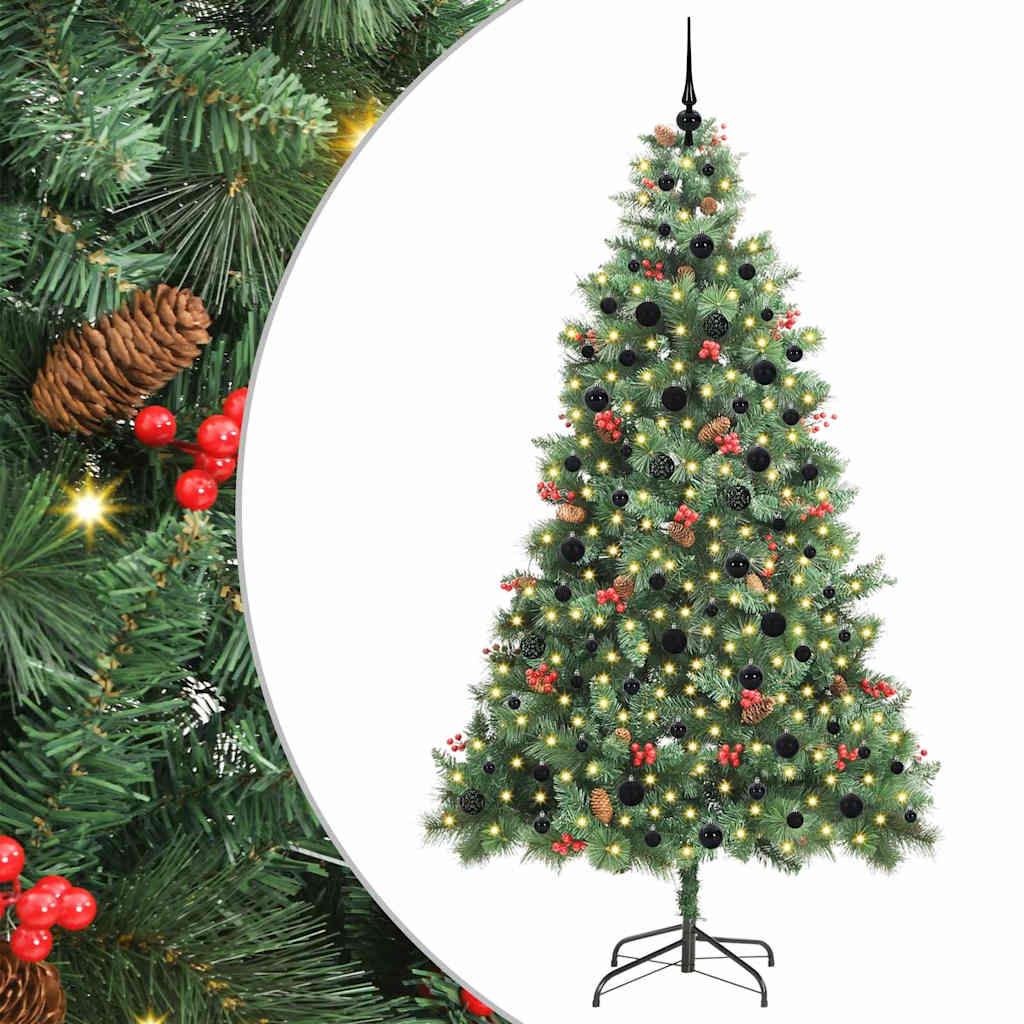 Artificial Christmas Tree 300 LEDs Warm White PVC and Metal 240 cm with LEDs&black balls