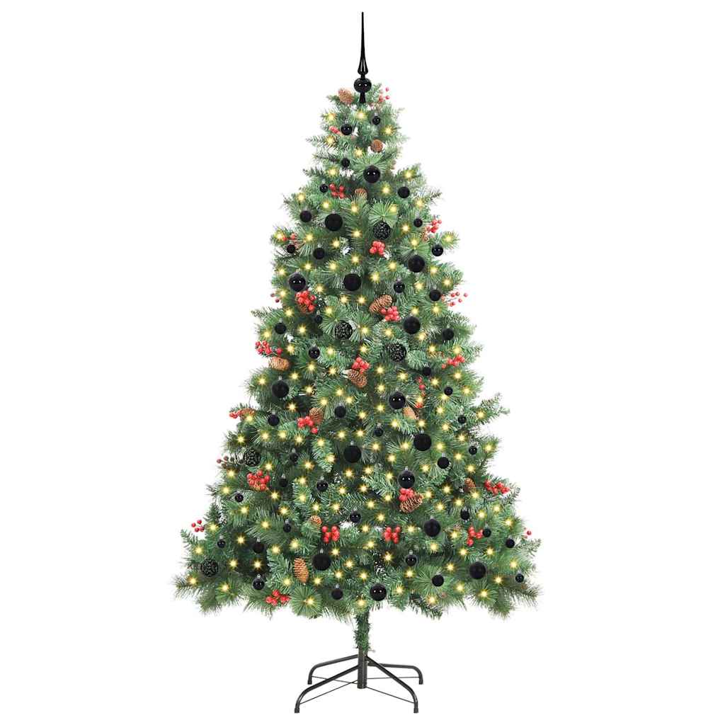 Artificial Christmas Tree 300 LEDs Warm White PVC and Metal 240 cm with LEDs&black balls