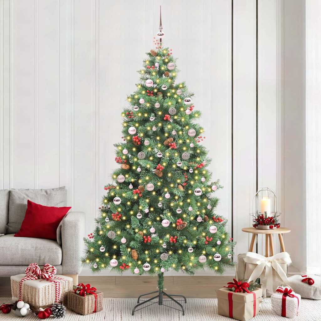 Artificial Christmas Tree 300 LEDs Warm White PVC and Metal 240 cm with LEDs&pink balls