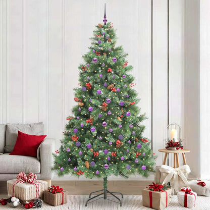 Artificial Christmas Tree 300 LEDs Warm White PVC and Metal 240 cm with LEDs&lilac balls