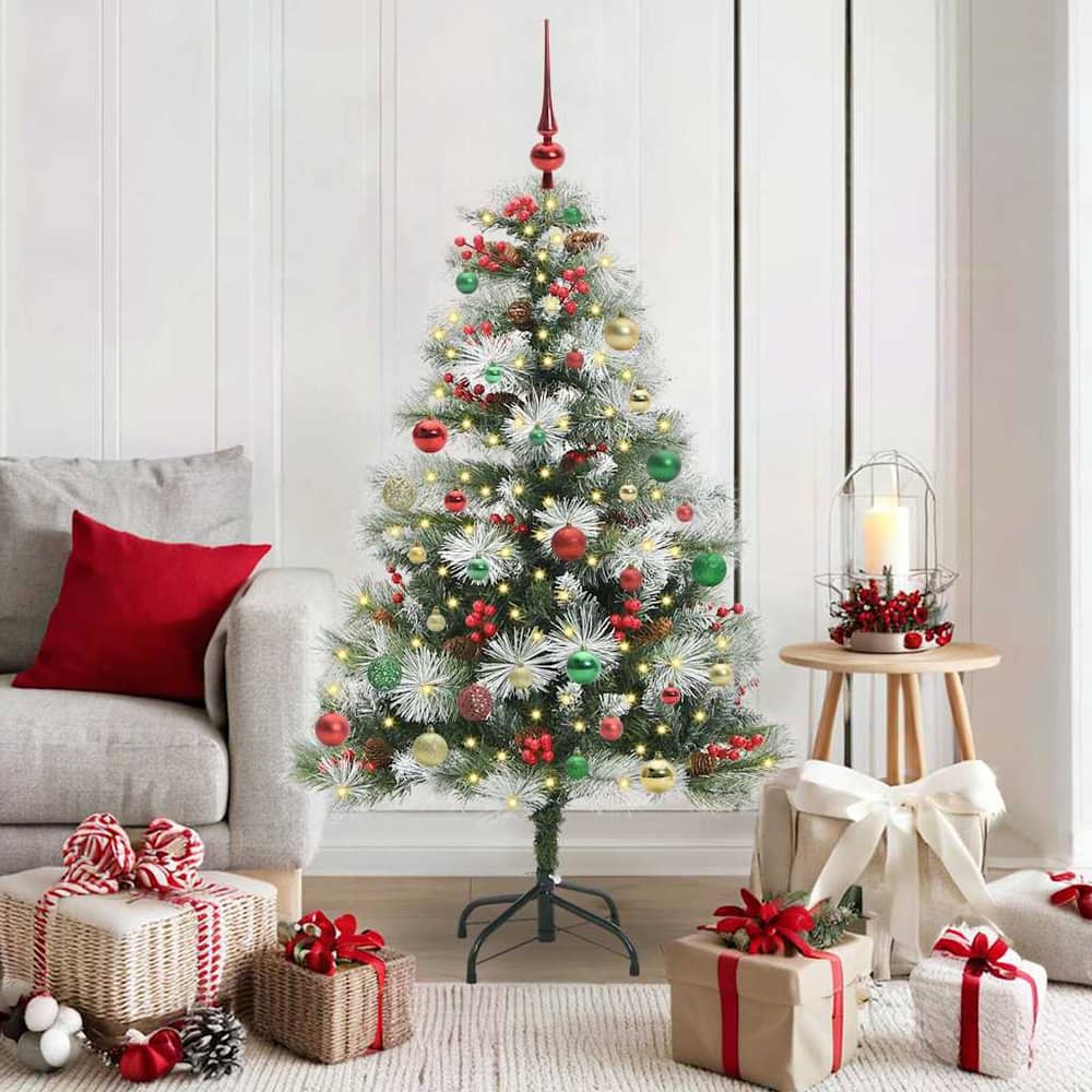 Artificial Christmas Tree Green and white 150 cm with LEDs&multicolour balls