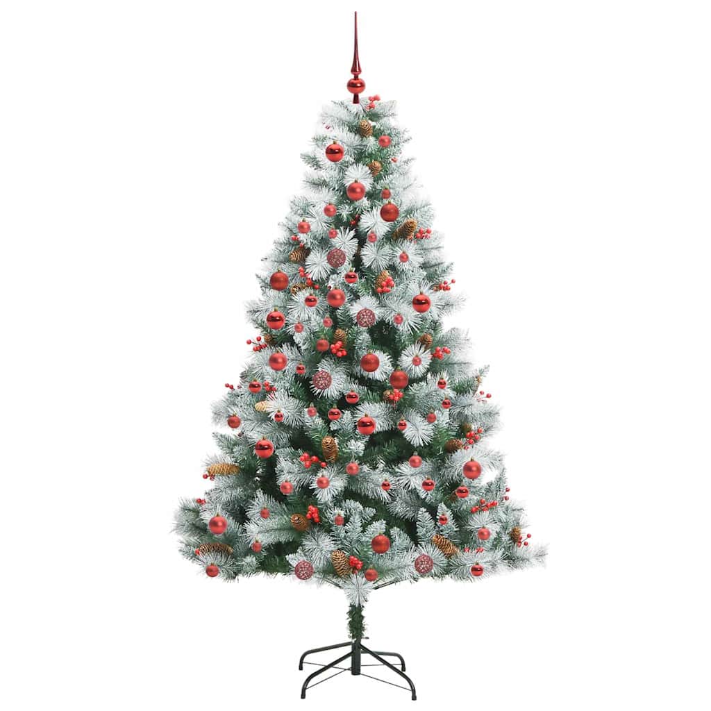 Artificial Christmas Tree Green and white 180 cm with LEDs&red balls