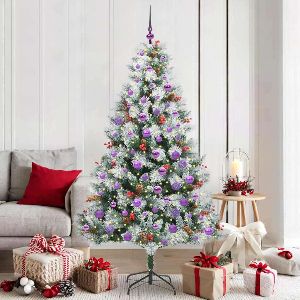 Artificial Christmas Tree Green and white 180 cm with LEDs&lilac balls