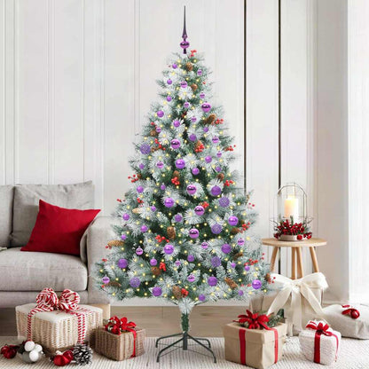 Artificial Christmas Tree Green and white 180 cm with LEDs&lilac balls