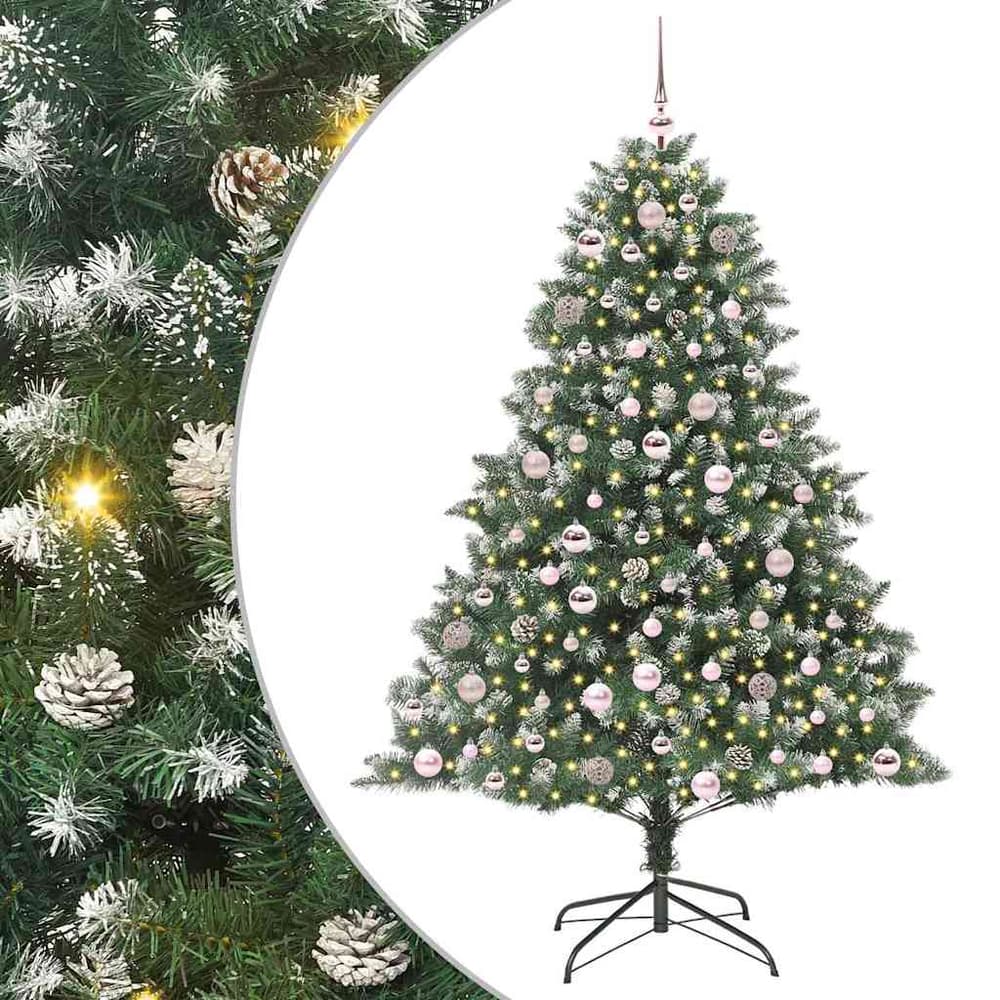 Artificial Christmas Tree Green 180 cm with LEDs&pink balls