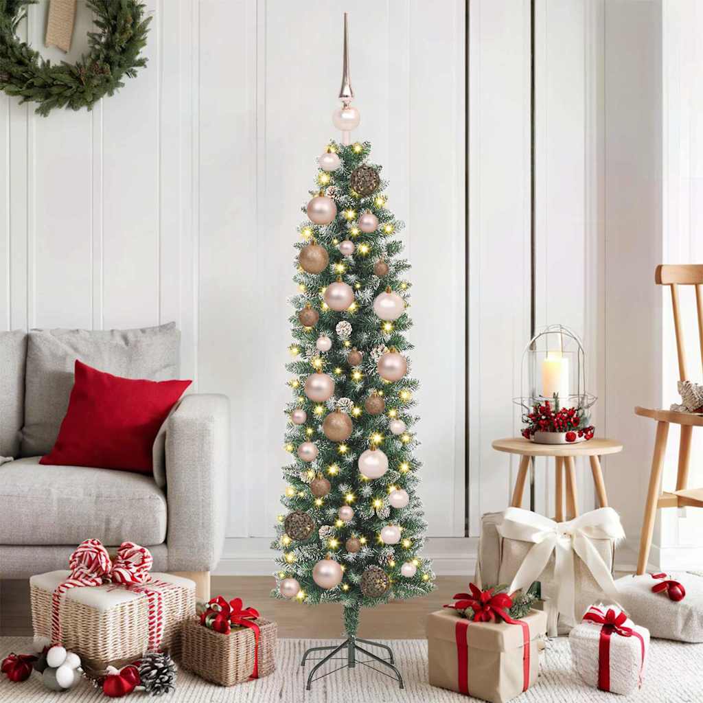 vidaXL Artificial Slim Christmas Tree Green and White 120 cm 1