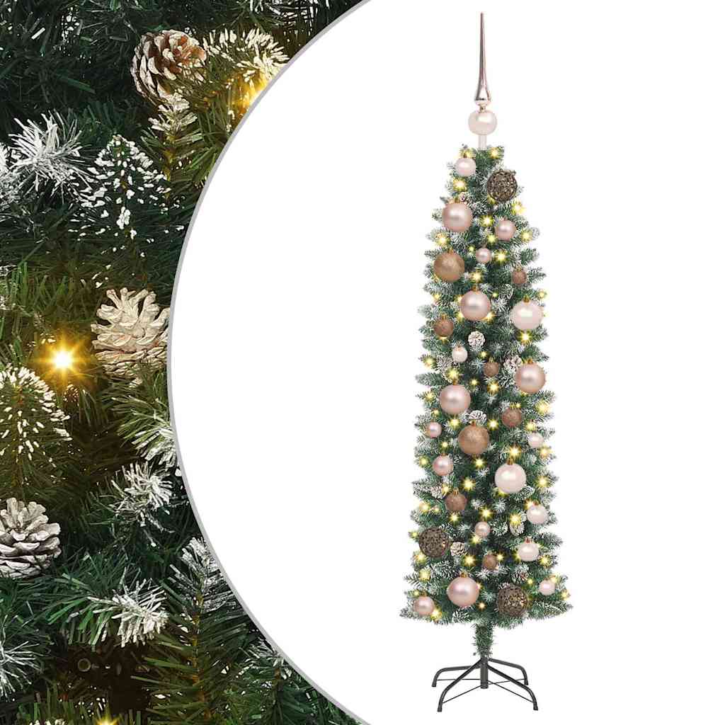 vidaXL Artificial Slim Christmas Tree Green and White 120 cm 2