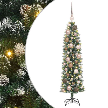 vidaXL Artificial Slim Christmas Tree Green and White 120 cm 2