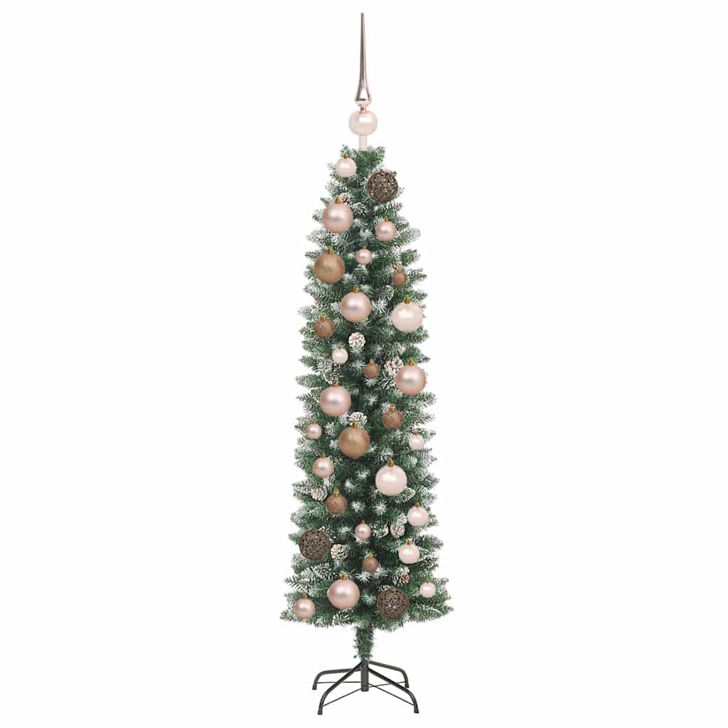 vidaXL Artificial Slim Christmas Tree Green and White 120 cm 4