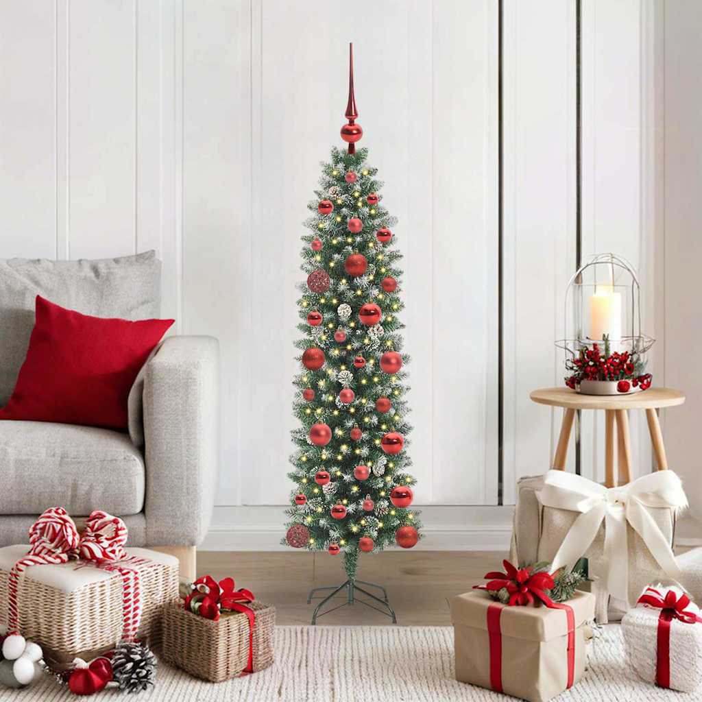 vidaXL Artificial Slim Christmas Tree Green and White 120 cm 1