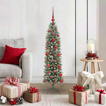 vidaXL Artificial Slim Christmas Tree Green and White 120 cm 1