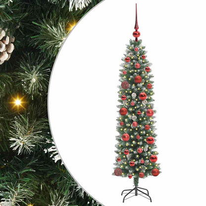 vidaXL Artificial Slim Christmas Tree Green and White 120 cm 2