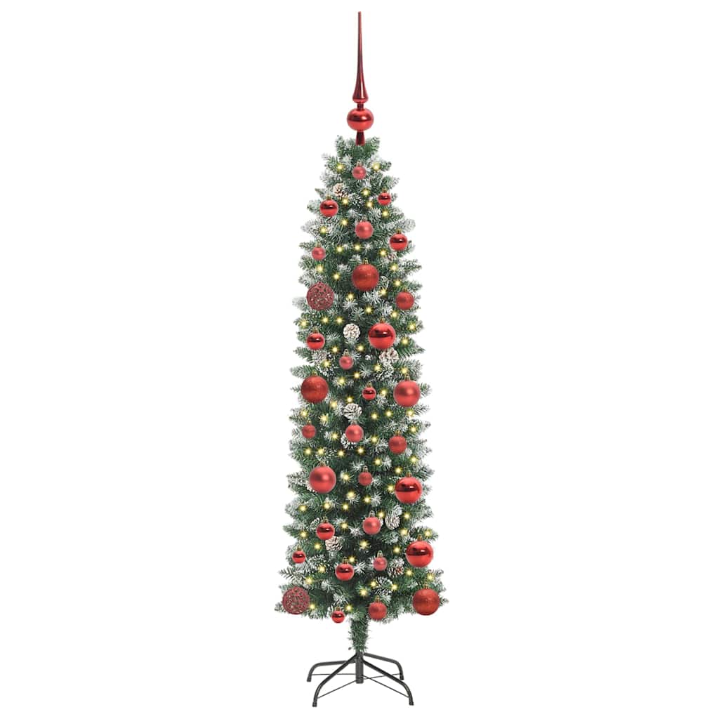 vidaXL Artificial Slim Christmas Tree Green and White 120 cm 3