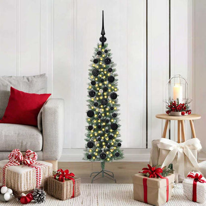 vidaXL Artificial Slim Christmas Tree Green and White 120 cm 1