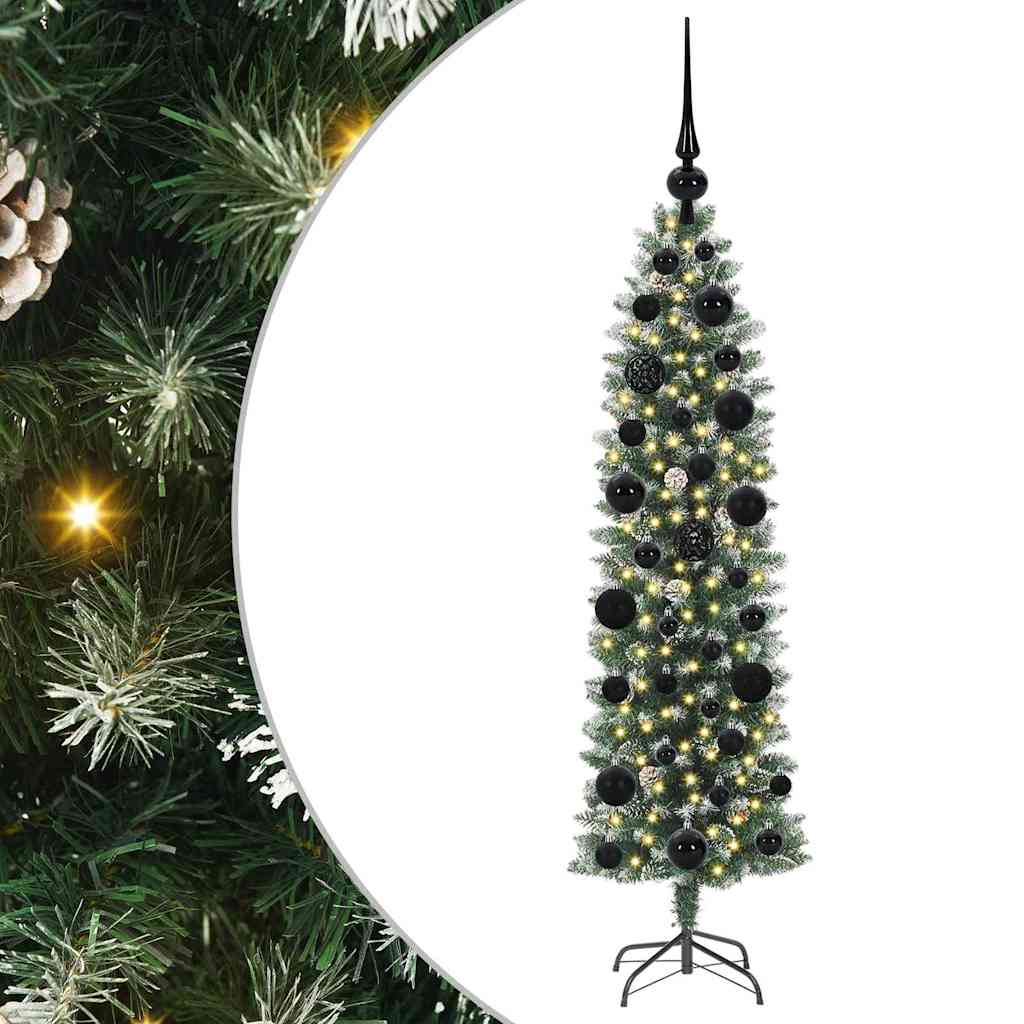 vidaXL Artificial Slim Christmas Tree Green and White 120 cm 2