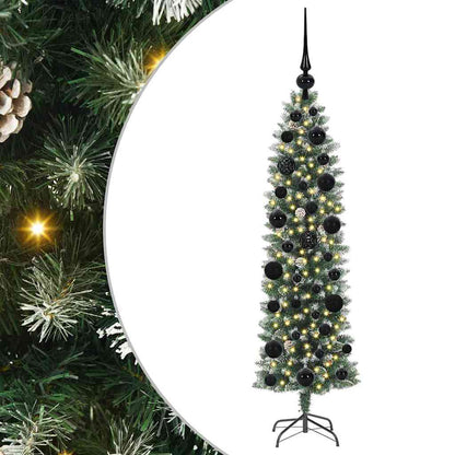vidaXL Artificial Slim Christmas Tree Green and White 120 cm 2