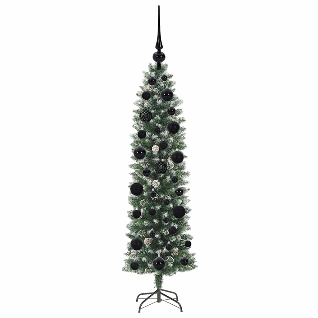 vidaXL Artificial Slim Christmas Tree Green and White 120 cm 4