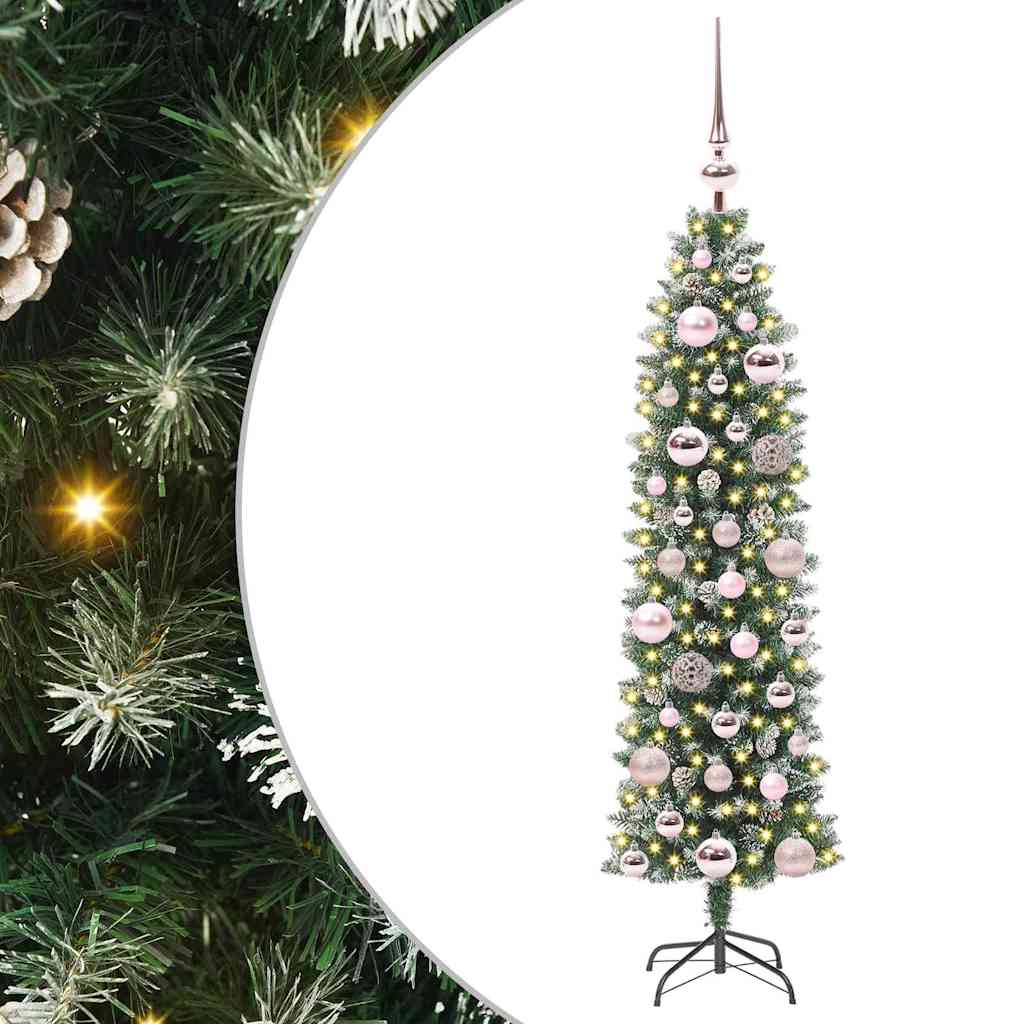 vidaXL Artificial Slim Christmas Tree Green and White 120 cm 2