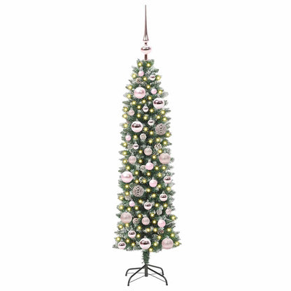 vidaXL Artificial Slim Christmas Tree Green and White 120 cm 3