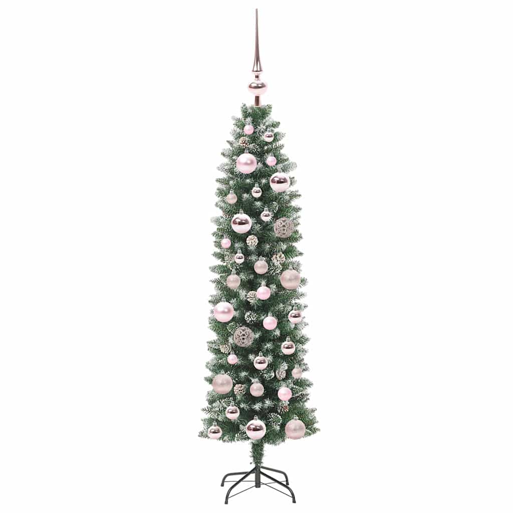 vidaXL Artificial Slim Christmas Tree Green and White 120 cm 4